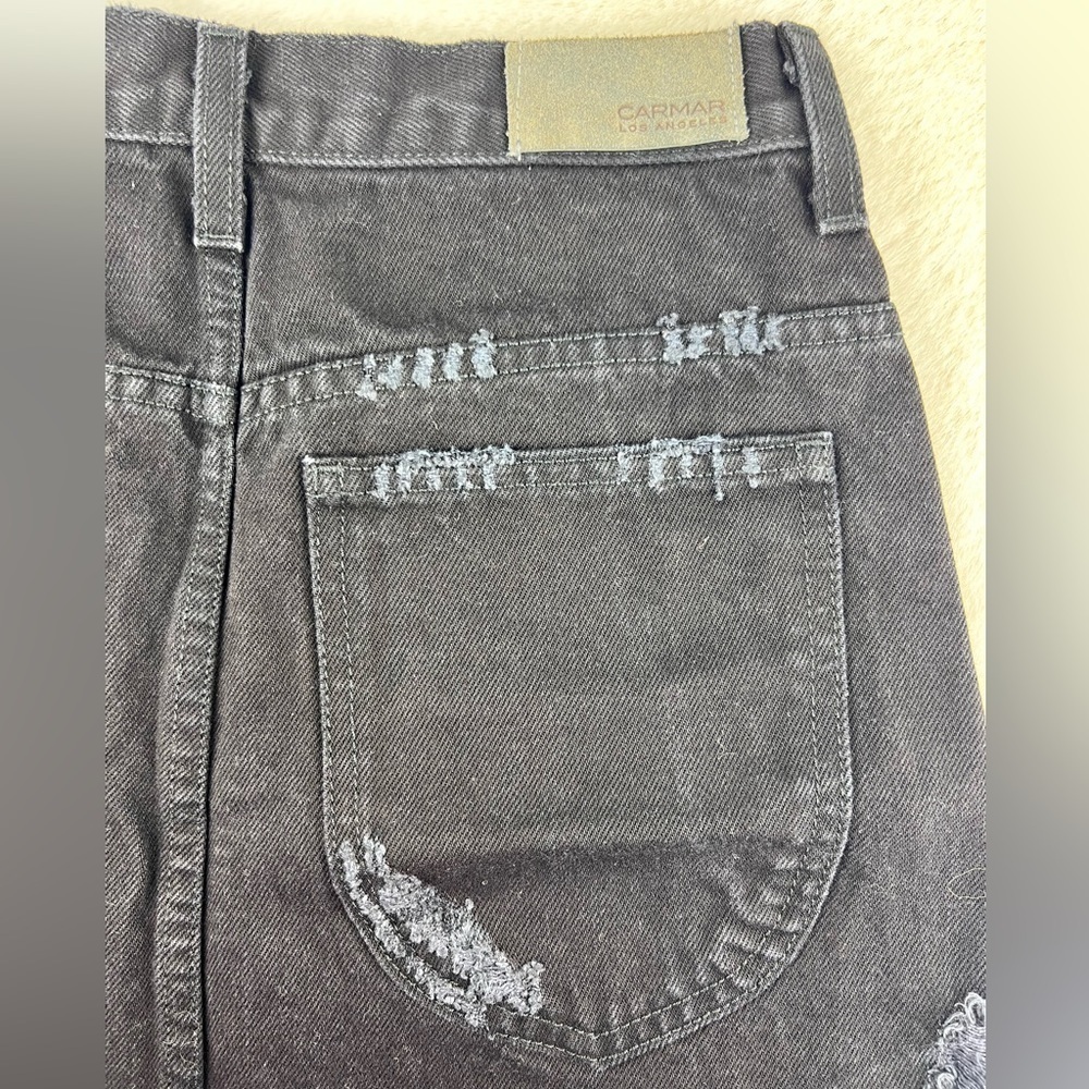 Carmar Los Angeles Black distressed Denim Zipper Skirt Size 27 - Picture 3 of 9